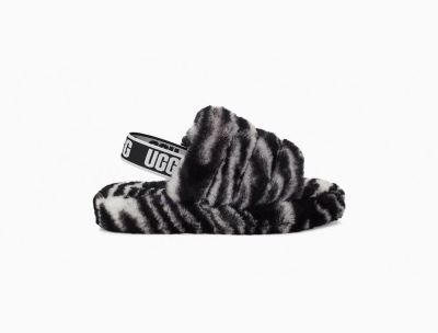 UGG Fluff Yeah Slide Zebra Big Kids Slippers Black/White - AU 19MW